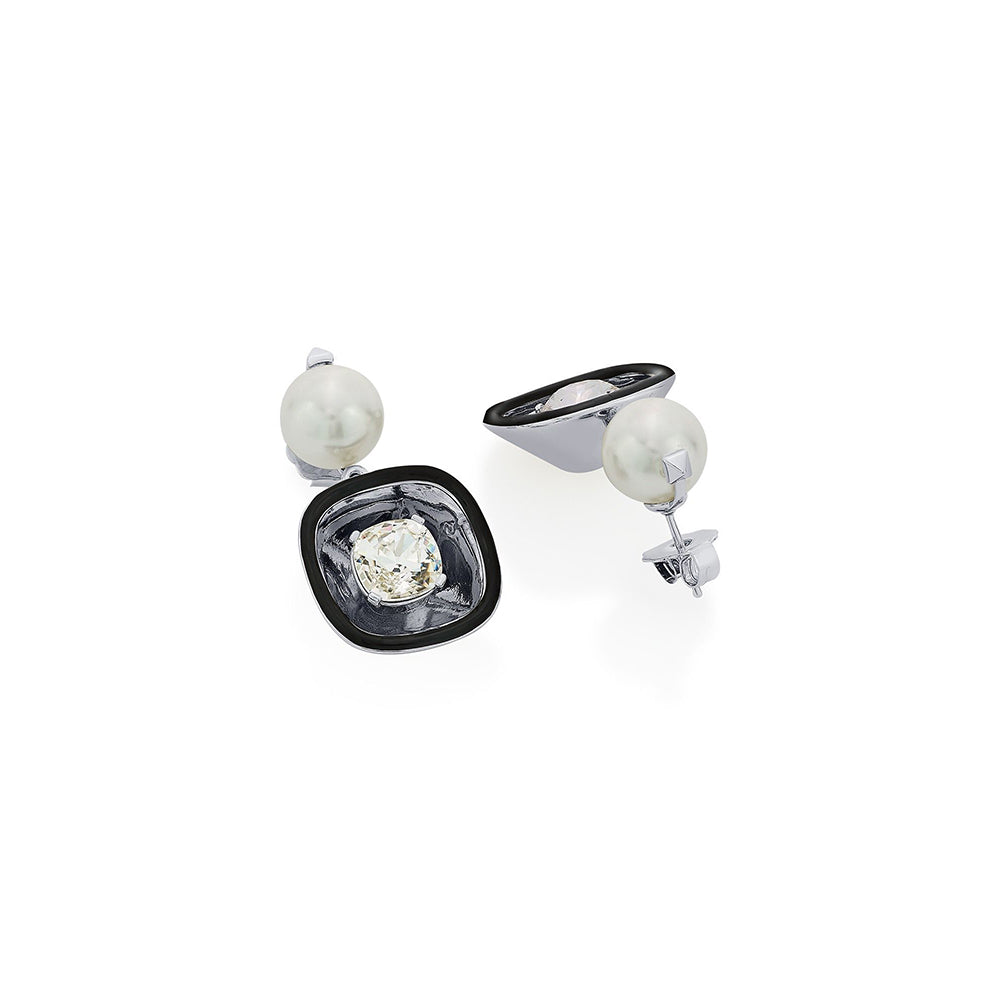 Isharya Bougie Glory Wrap Crystal and Pearl Earrings In Rhodium Plated