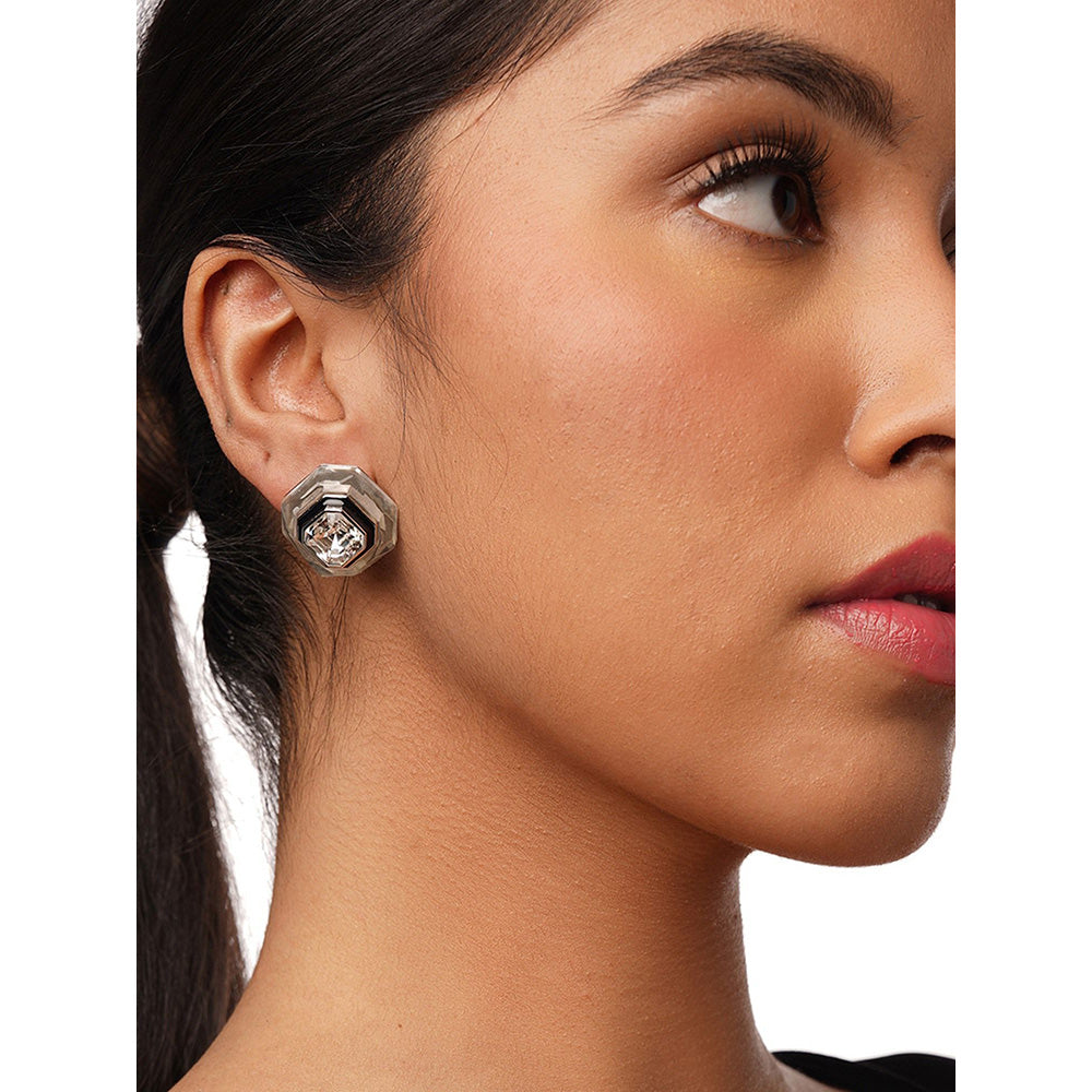 Isharya Bougie Infinity Cut Crystal Studs In Rhodium Plated