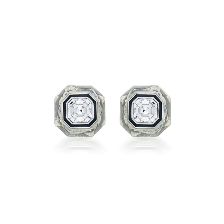 Isharya Bougie Infinity Cut Crystal Studs In Rhodium Plated