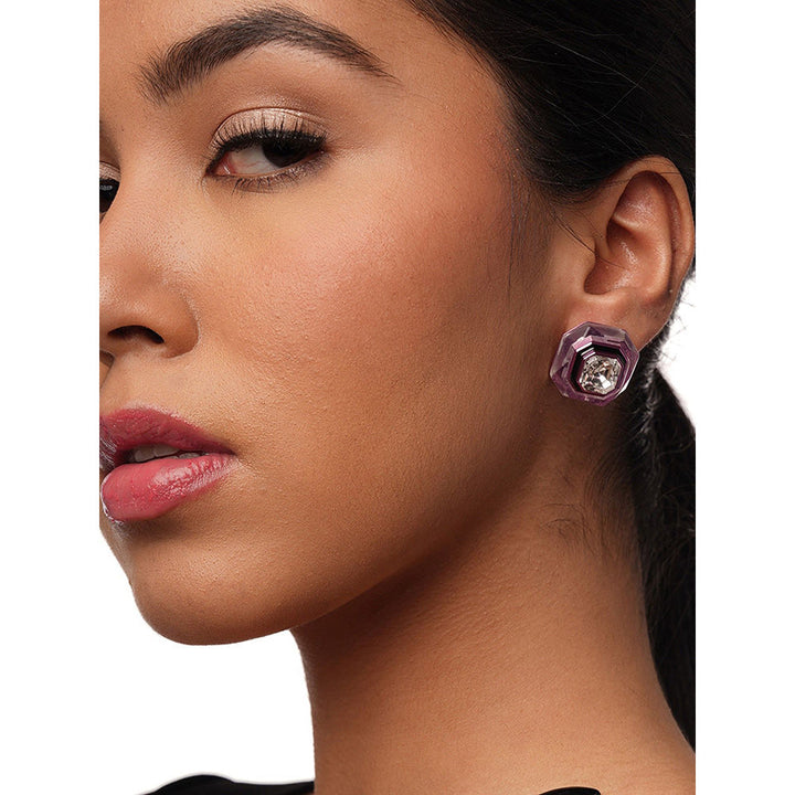 Isharya Bisou Infinity Cut Pink Crystal Studs In Colored Plating