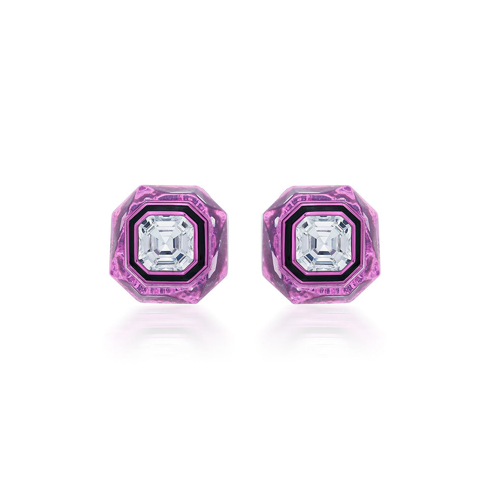 Isharya Bisou Infinity Cut Pink Crystal Studs In Colored Plating