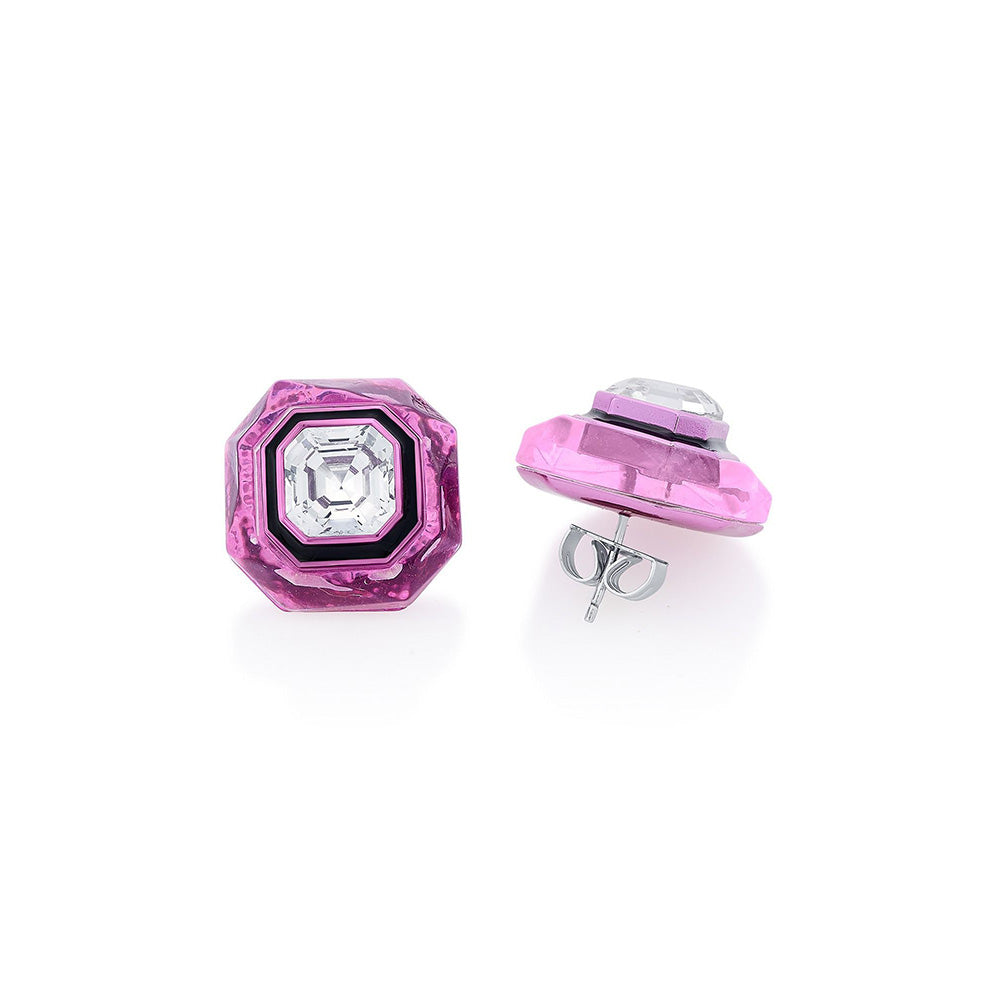 Isharya Bisou Infinity Cut Pink Crystal Studs In Colored Plating