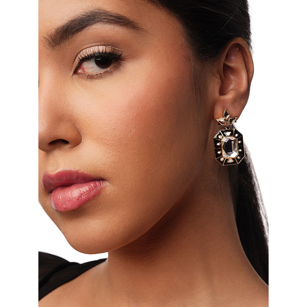 Isharya Blaze Crystal Enamel Earrings In 18Kt Gold Plated