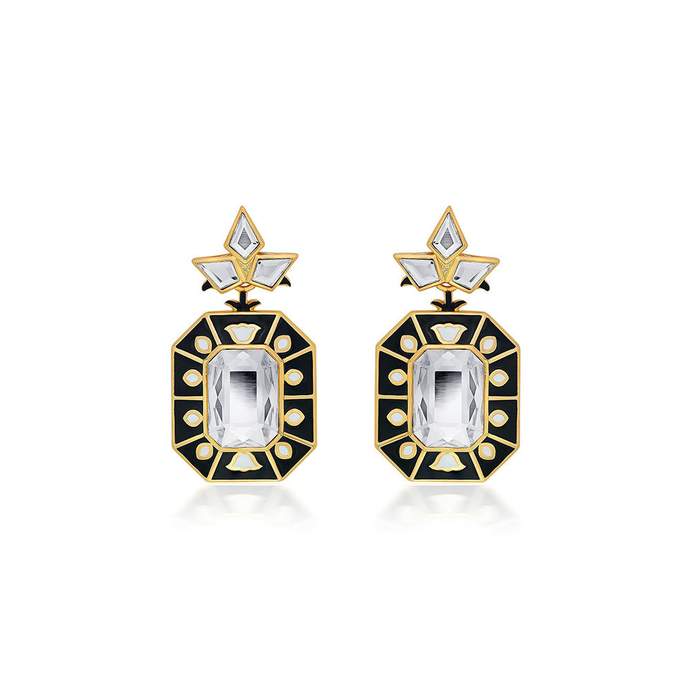 Isharya Blaze Crystal Enamel Earrings In 18Kt Gold Plated