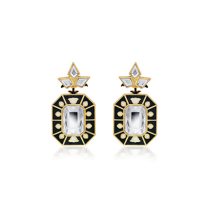 Isharya Blaze Crystal Enamel Earrings In 18Kt Gold Plated