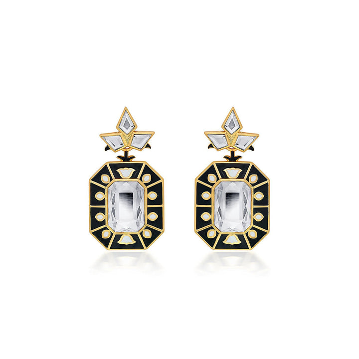 Isharya Blaze Crystal Enamel Earrings In 18Kt Gold Plated