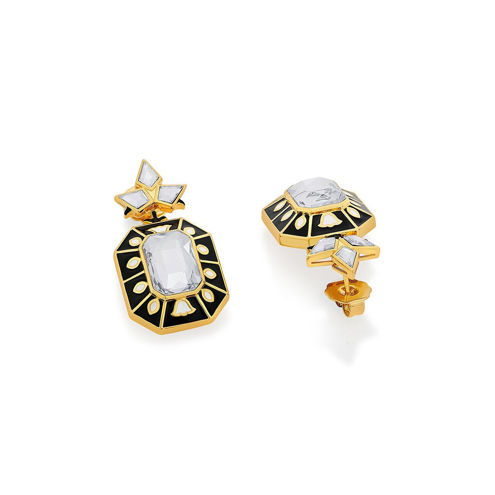 Isharya Blaze Crystal Enamel Earrings In 18Kt Gold Plated