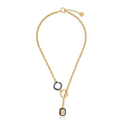 Isharya Bling Link Lock Crystal Necklace In 18Kt Gold Plated