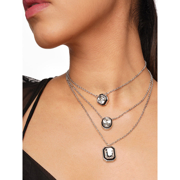 Isharya Bougie Crystal Layered Necklace In Rhodium Plated