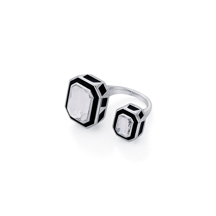 Isharya Bougie Dual-Crystal Ring In Rhodium Plated