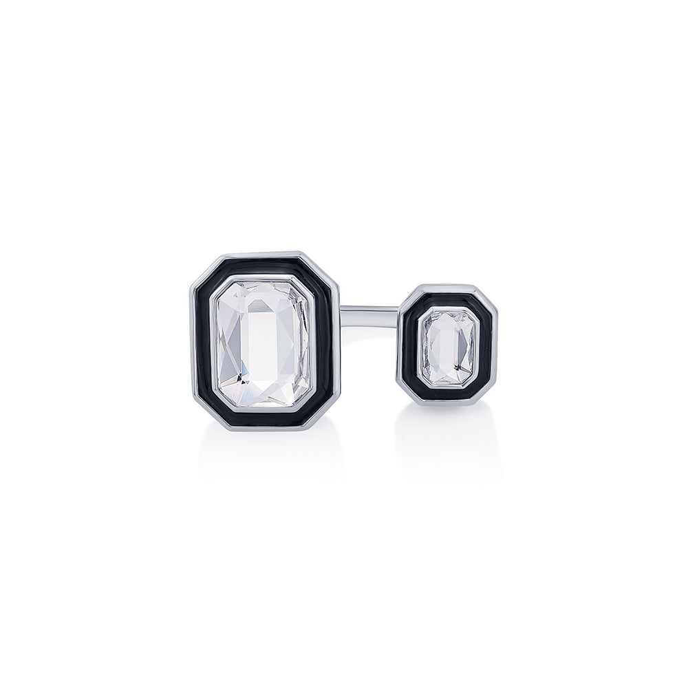 Isharya Bougie Dual-Crystal Ring In Rhodium Plated