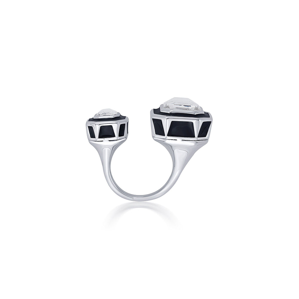 Isharya Bougie Dual-Crystal Ring In Rhodium Plated