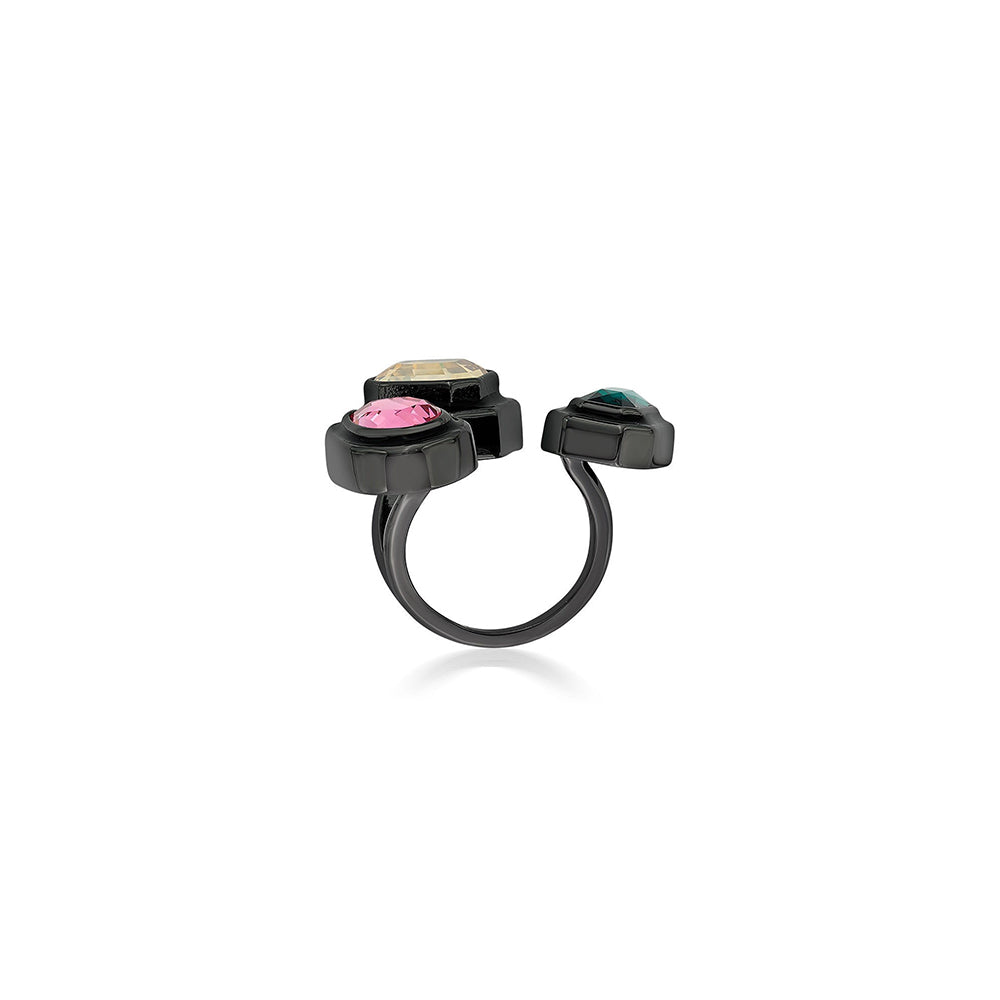 Isharya Banger Multi-Crystal Ring In Black Plated