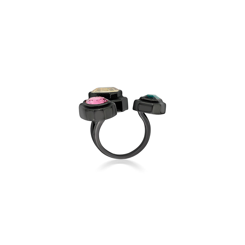 Isharya Banger Multi-Crystal Ring In Black Plated