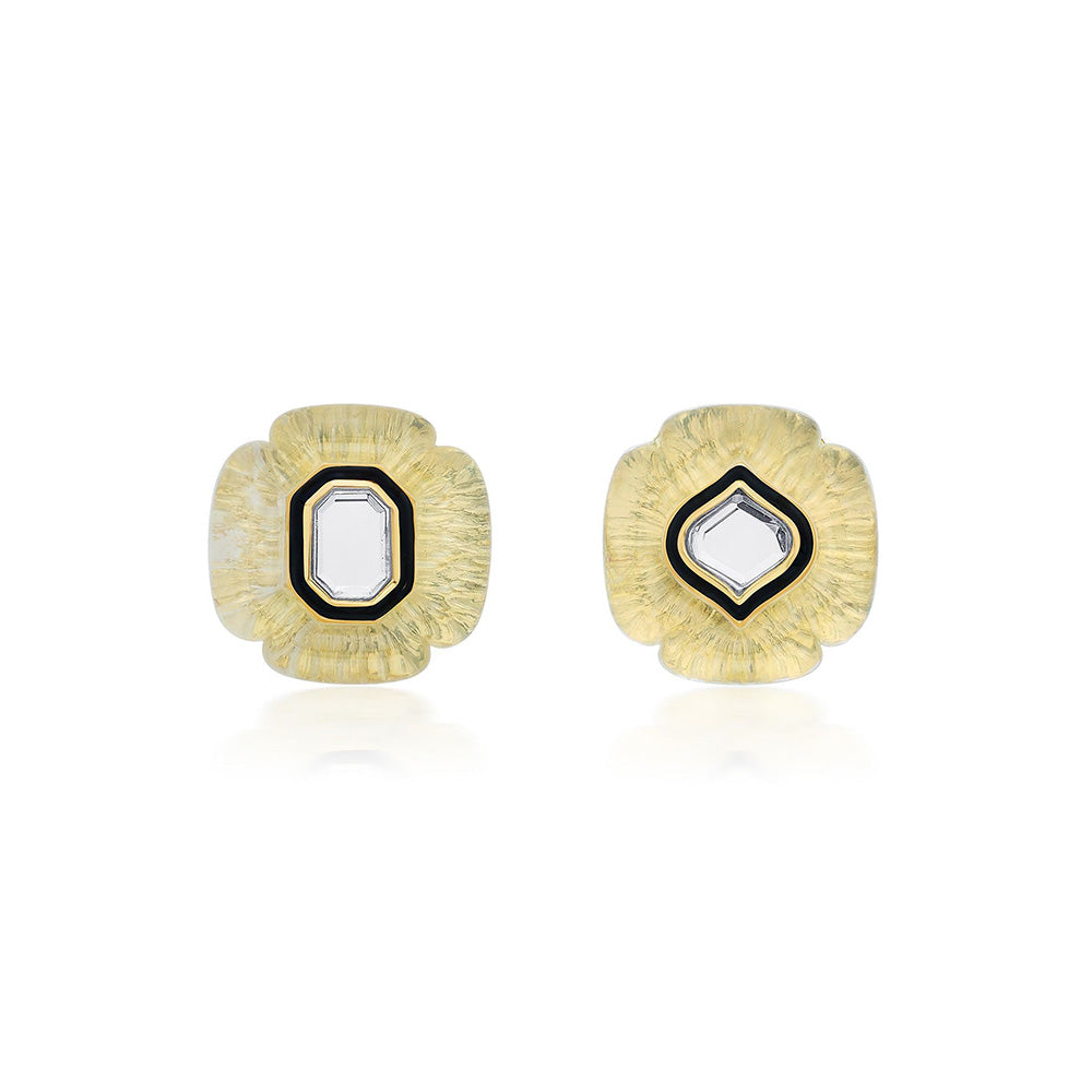 Isharya Bougie Mirror Mismatched Resin Studs In 18Kt Gold Plated