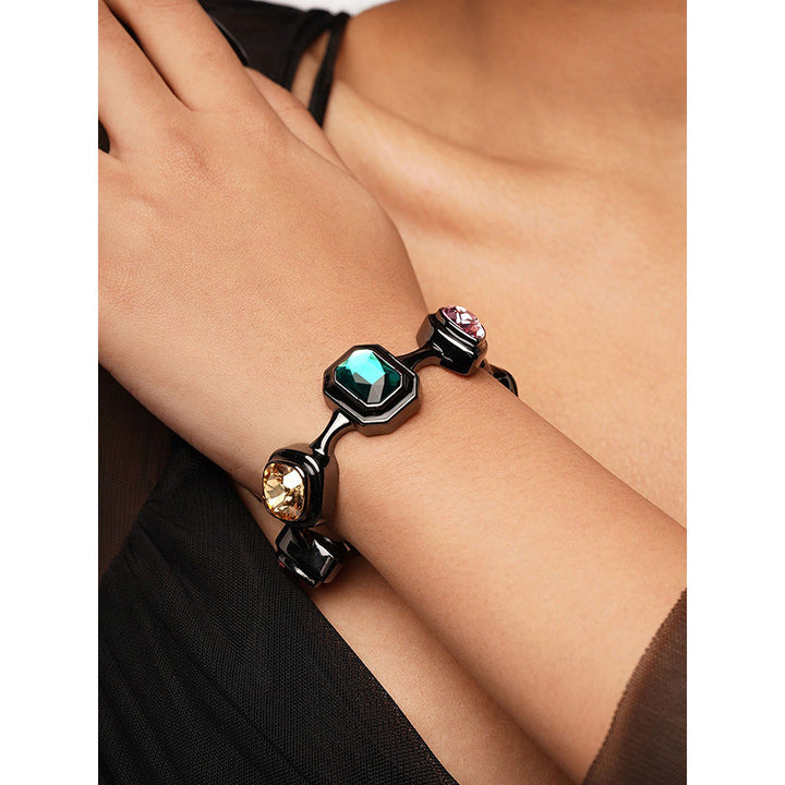 Isharya Banger Multi-Color Crystal Cuff In Black Plated