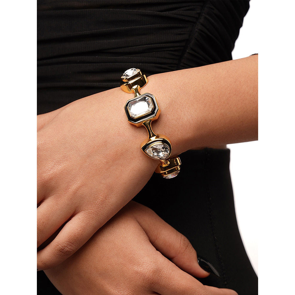 Isharya Bougie Multi-Crystal Bezel Cuff In 18Kt Gold Plated