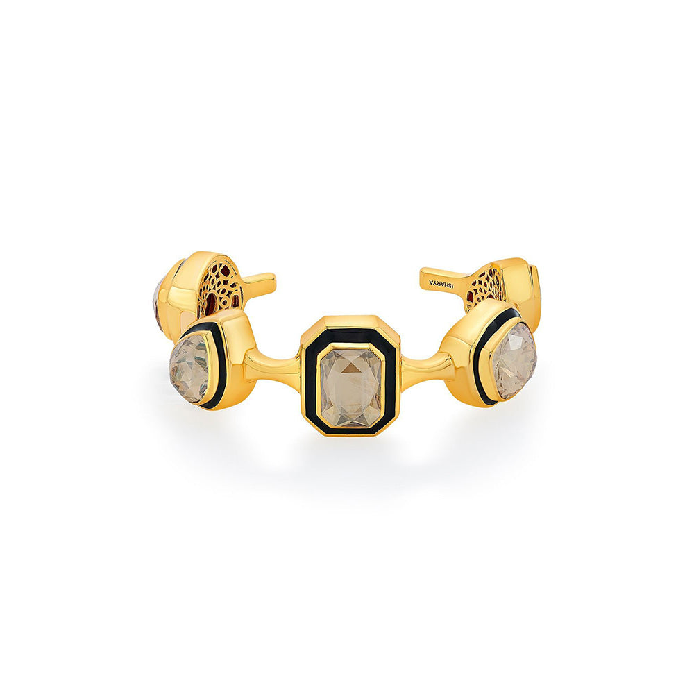 Isharya Bougie Multi-Crystal Bezel Cuff In 18Kt Gold Plated