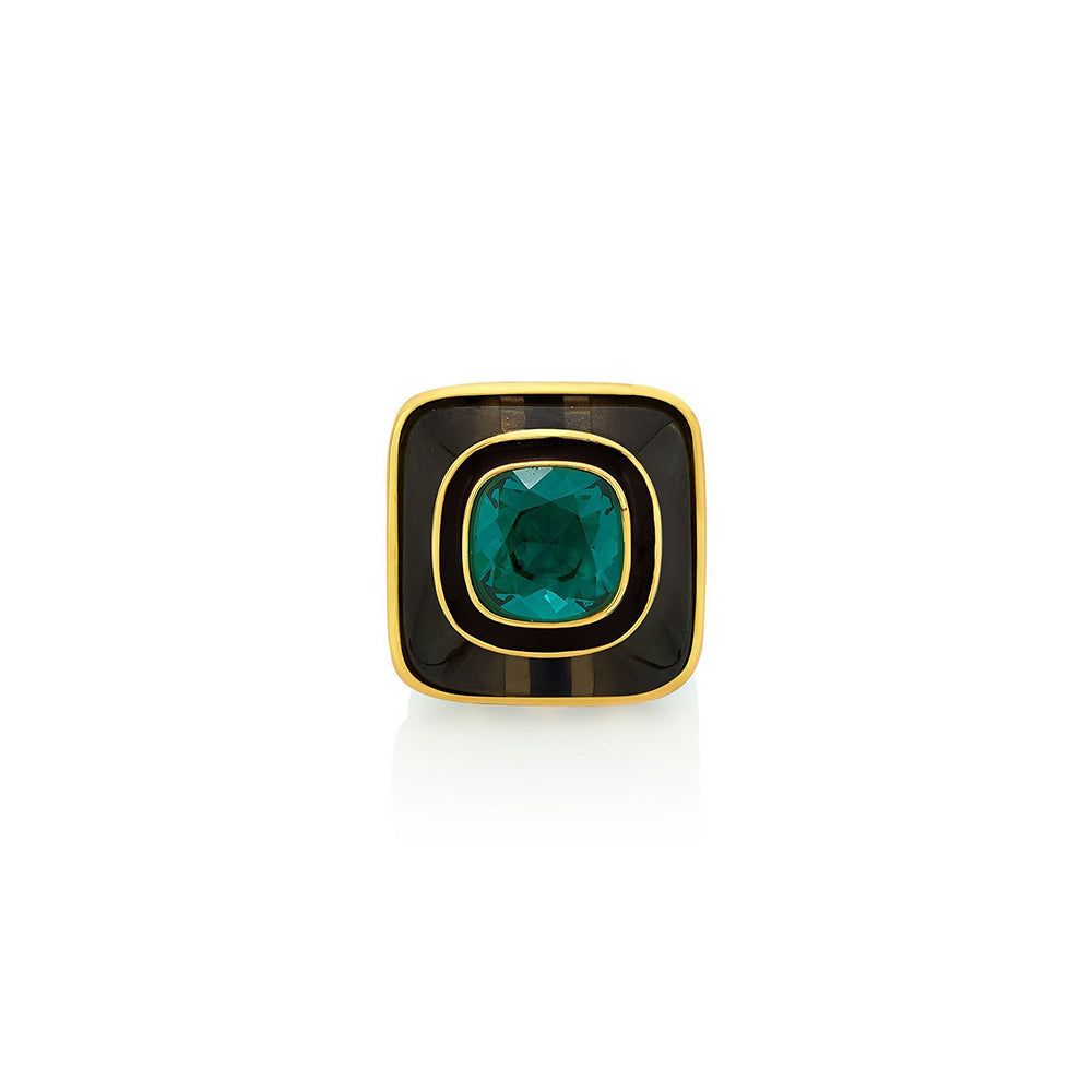 Isharya B-dazzle Green Crystal Resin Ring In 18Kt Gold Plated