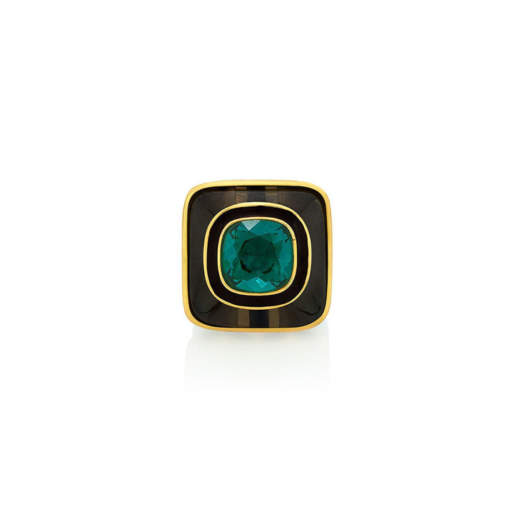 Isharya B-dazzle Green Crystal Resin Ring In 18Kt Gold Plated