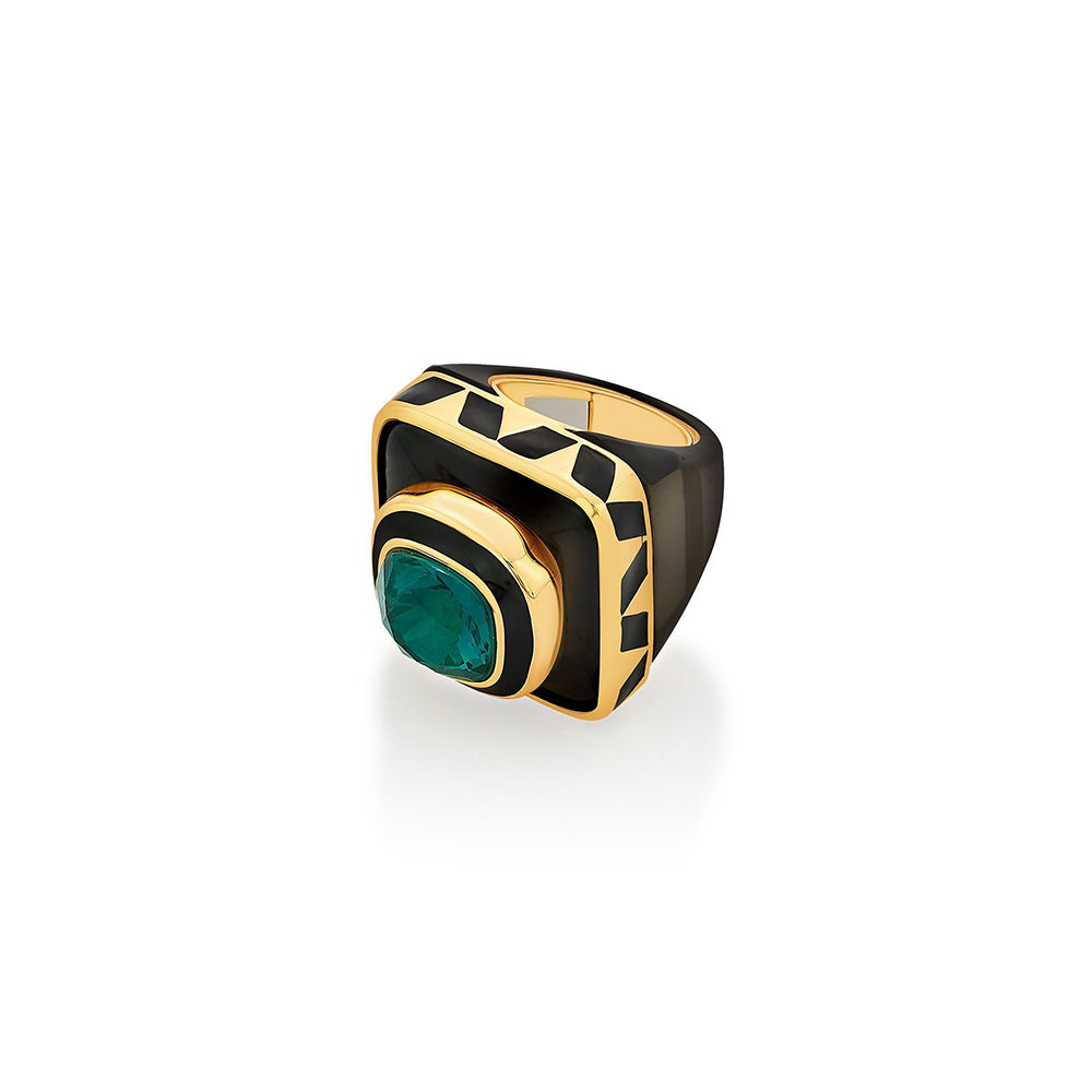 Isharya B-dazzle Green Crystal Resin Ring In 18Kt Gold Plated