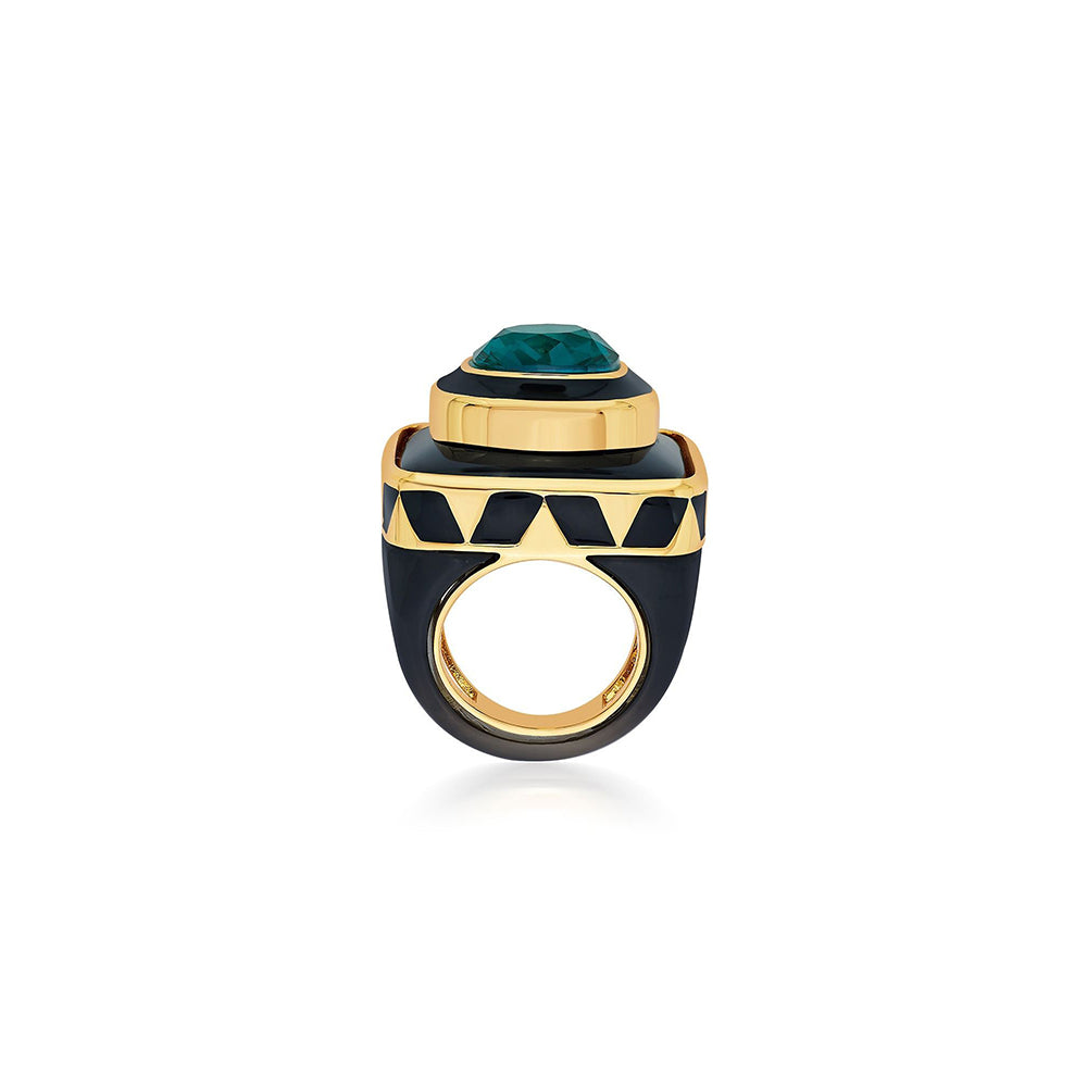 Isharya B-dazzle Green Crystal Resin Ring In 18Kt Gold Plated