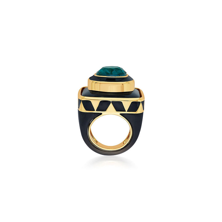 Isharya B-dazzle Green Crystal Resin Ring In 18Kt Gold Plated