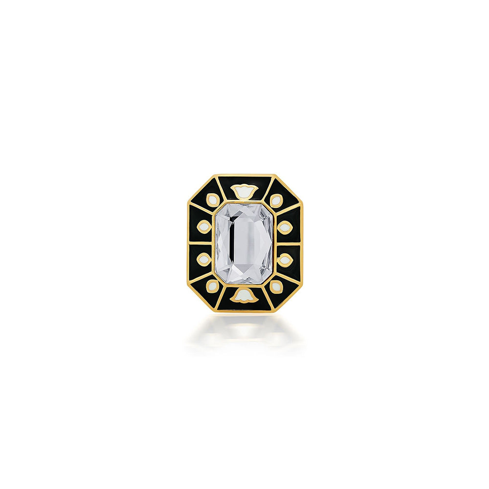 Isharya Blaze Chevron Crystal Ring In 18Kt Gold Plated