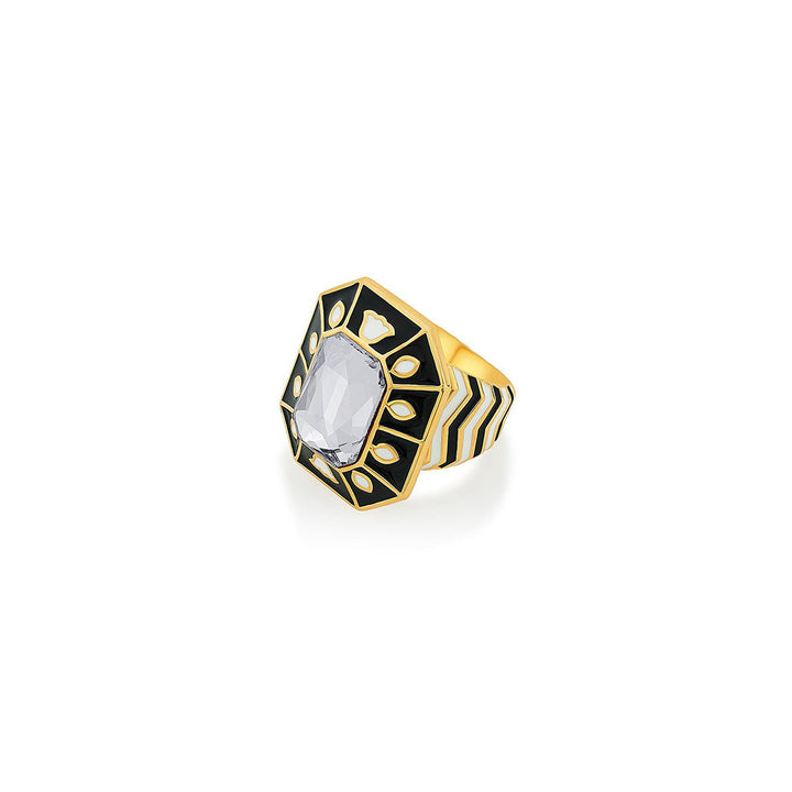 Isharya Blaze Chevron Crystal Ring In 18Kt Gold Plated