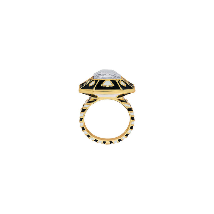 Isharya Blaze Chevron Crystal Ring In 18Kt Gold Plated