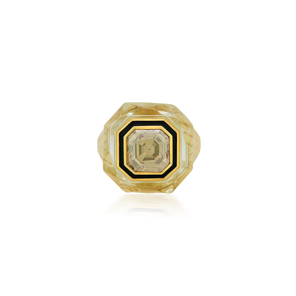 Isharya Bougie Infinity Cut Crystal Ring In 18Kt Gold Plated