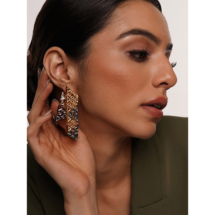 Isharya Very Varq Duplet Earrings in 18Kt Gold and Black Plated