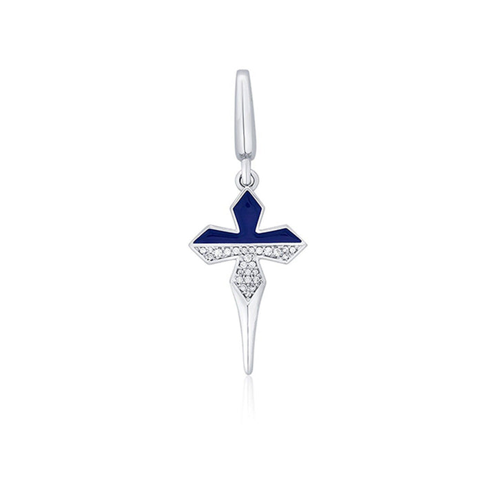 Isharya Cross Chrome Blue Charm Rhodium Plated