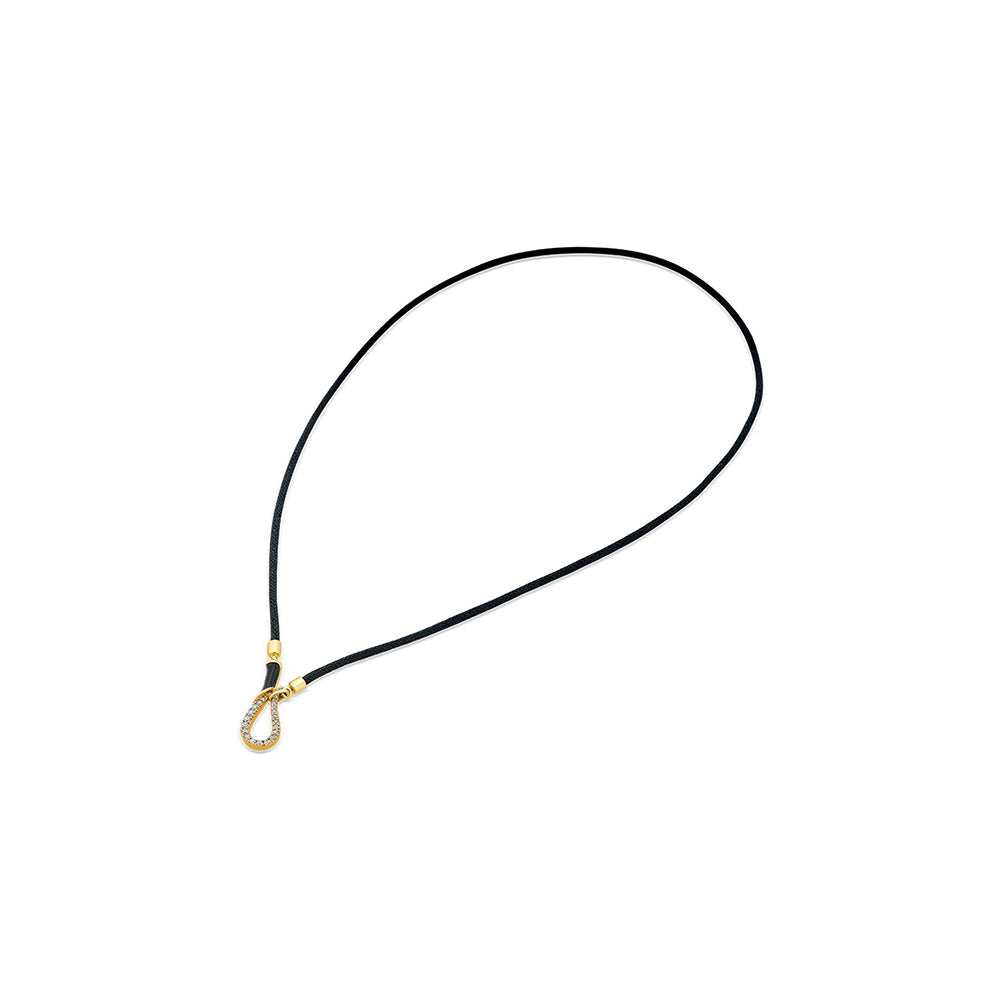 Isharya Gilded Hook Black Thread Necklace in 18kt Gold Plated