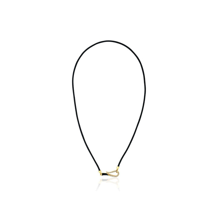 Isharya Gilded Hook Black Thread Necklace in 18kt Gold Plated