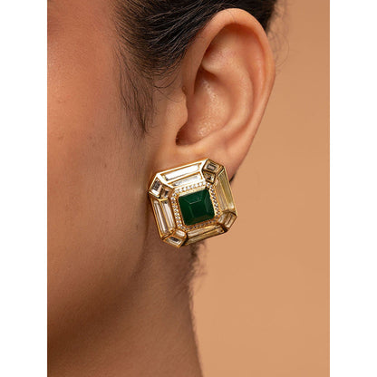 Isharya Fiesta Hydro Emerald Studs In 18Kt Gold Plated