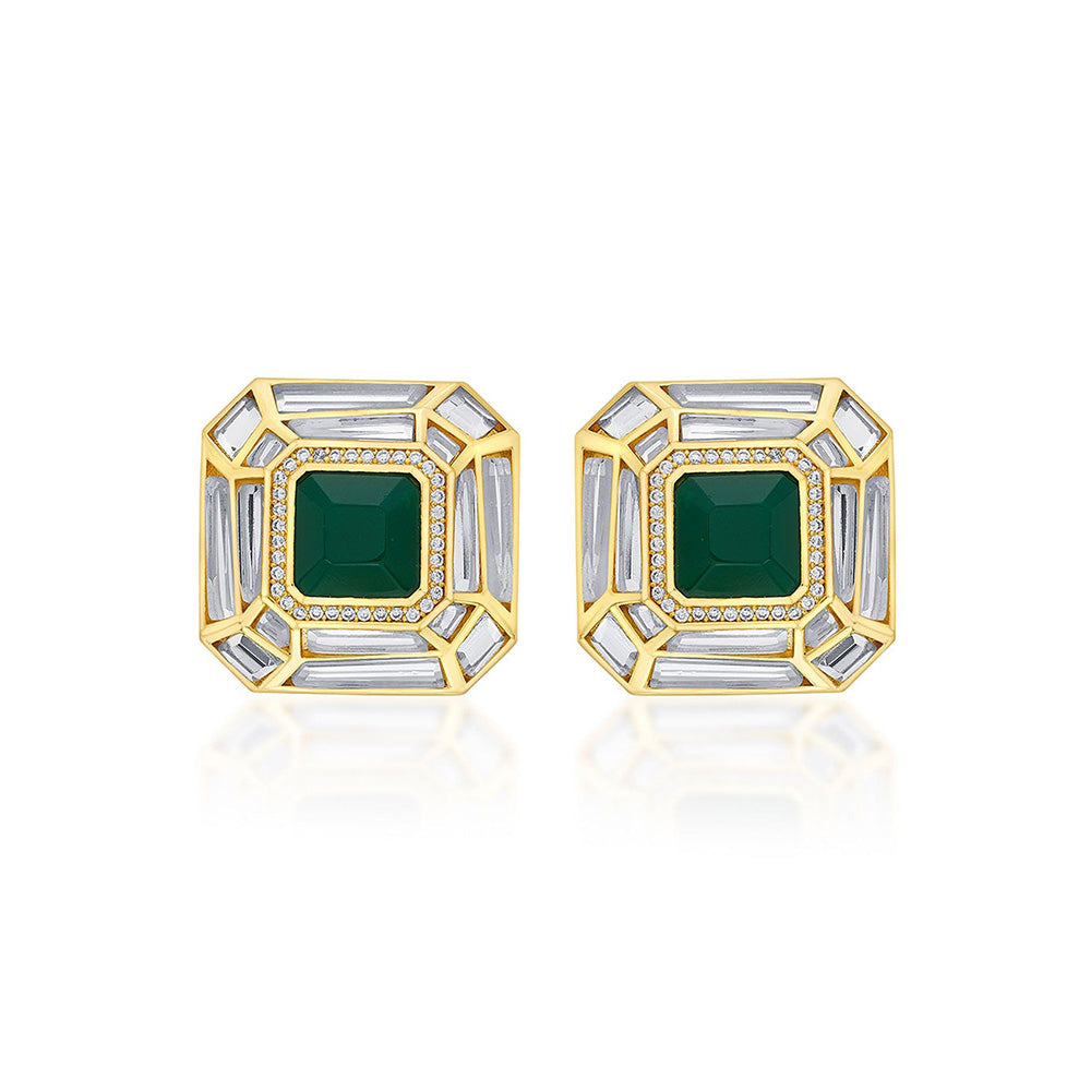 Isharya Fiesta Hydro Emerald Studs In 18Kt Gold Plated