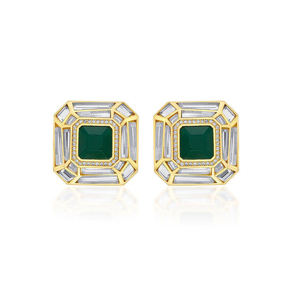 Isharya Fiesta Hydro Emerald Studs In 18Kt Gold Plated