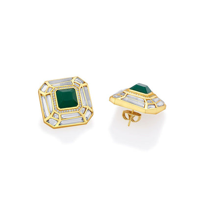 Isharya Fiesta Hydro Emerald Studs In 18Kt Gold Plated