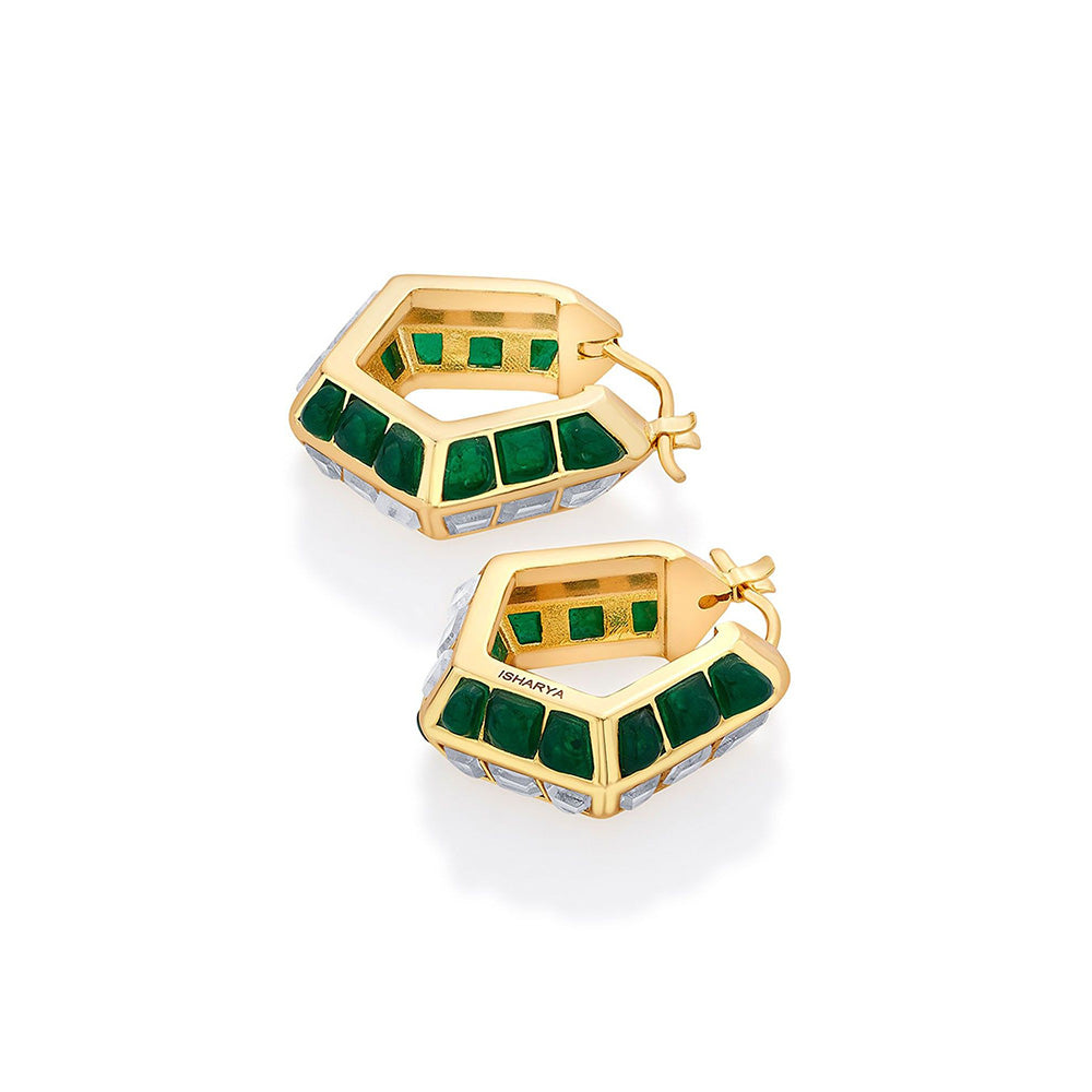 Isharya Fiesta Hydro Emerald Hoops In 18Kt Gold Plated