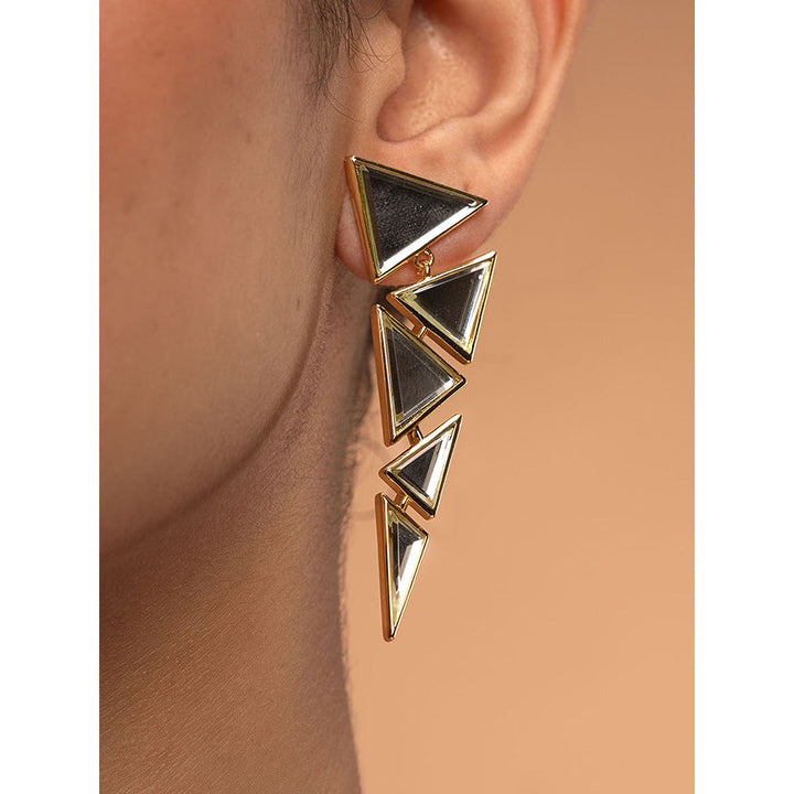 Isharya Dazzle Mirror Triangle Earrings In 18Kt Gold Plated