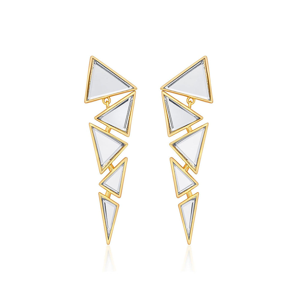 Isharya Dazzle Mirror Triangle Earrings In 18Kt Gold Plated