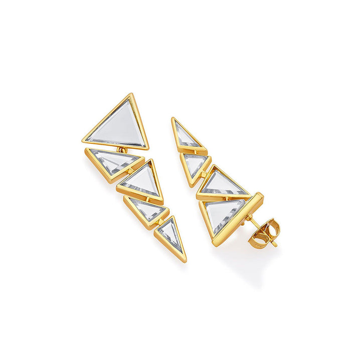 Isharya Dazzle Mirror Triangle Earrings In 18Kt Gold Plated