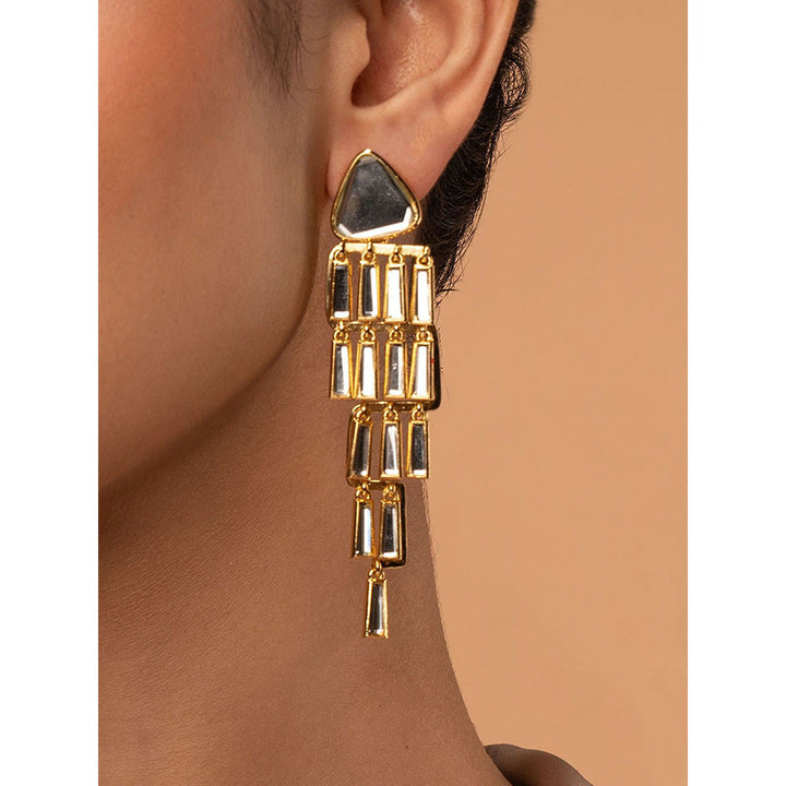 Isharya Fete Mirror Waterfall Earrings In 18Kt Gold Plated