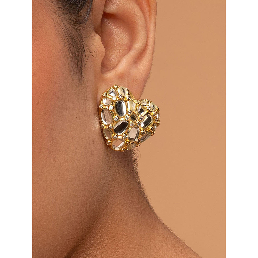 Isharya Desire Mirror Heart Studs In 18Kt Gold Plated
