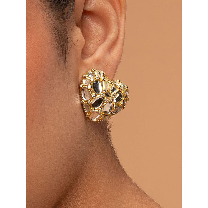 Isharya Desire Mirror Heart Studs In 18Kt Gold Plated