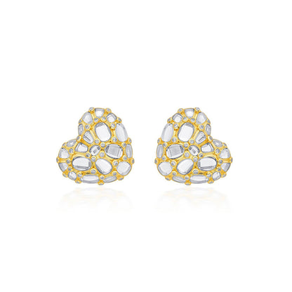 Isharya Desire Mirror Heart Studs In 18Kt Gold Plated