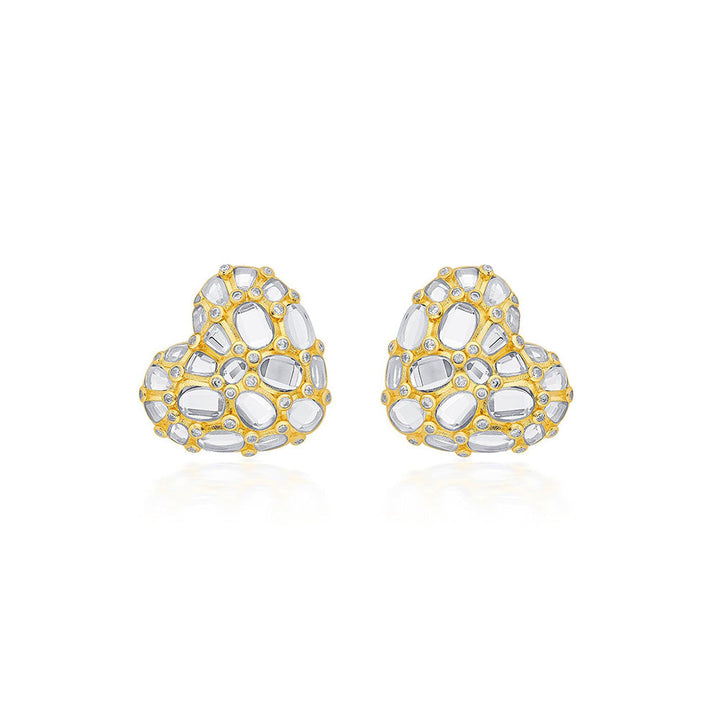 Isharya Desire Mirror Heart Studs In 18Kt Gold Plated