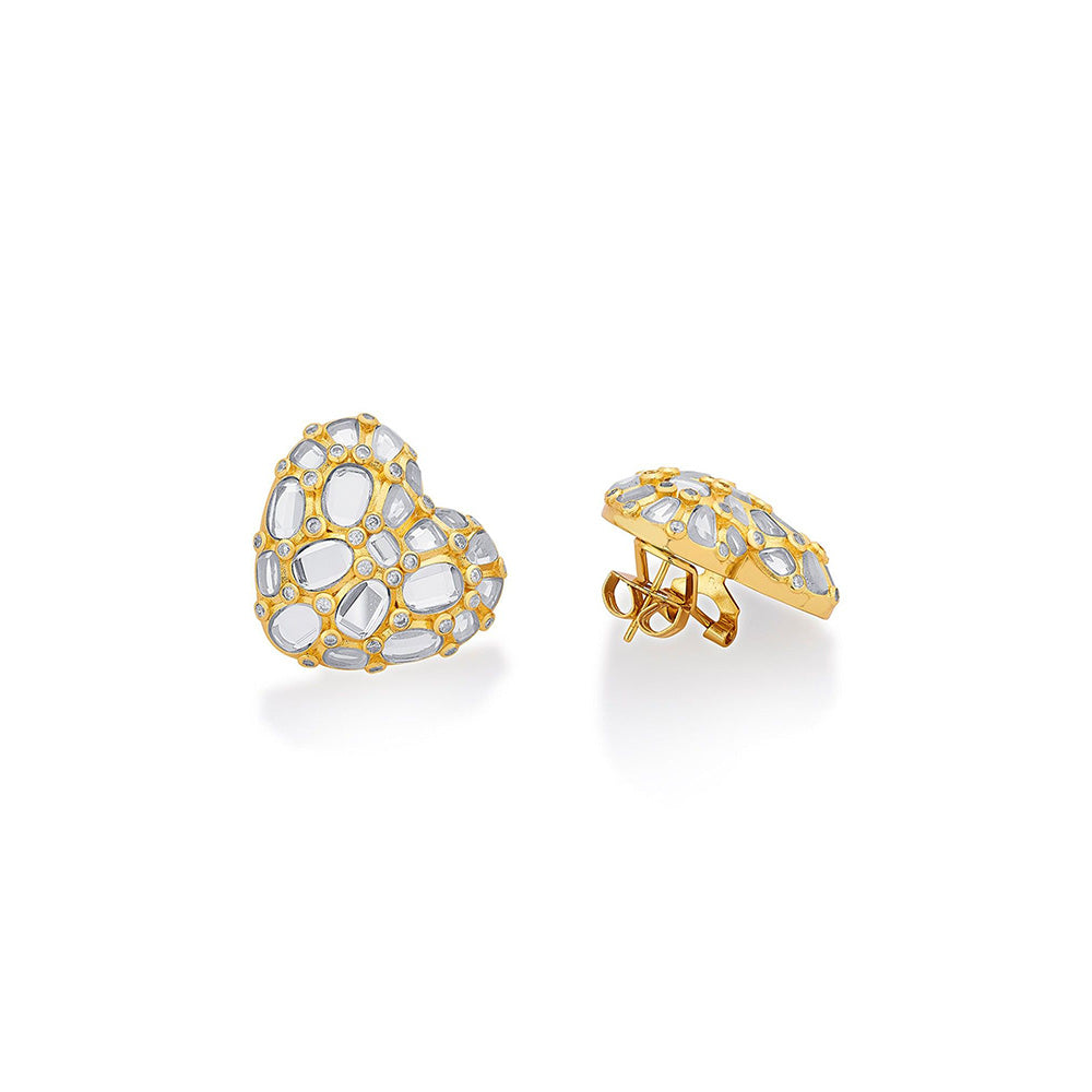 Isharya Desire Mirror Heart Studs In 18Kt Gold Plated