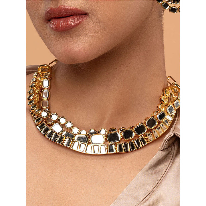 Isharya Glimmer Layered Necklace In 18Kt Gold Plated